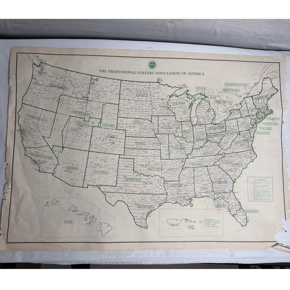 VINTAGE PGA Map Poster Unisex Large Green Fair
